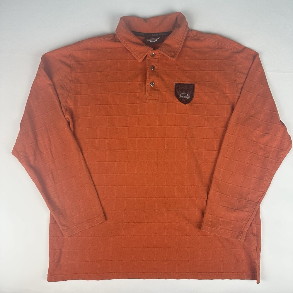 Harley-Davidson Men's Large Polo Shirt Long Sleeve Motorcycle Cotton Orange